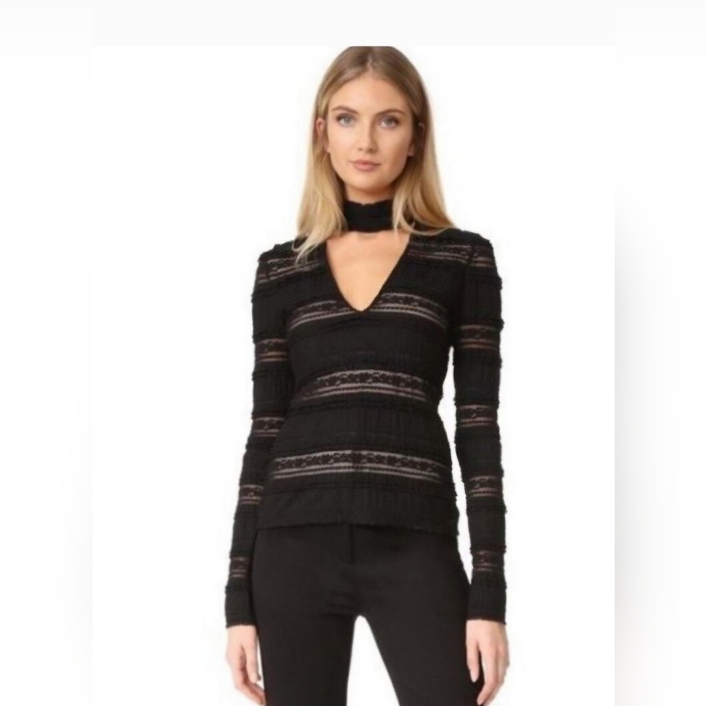 Cinq a Sept Lace Choker Illusion Blouse